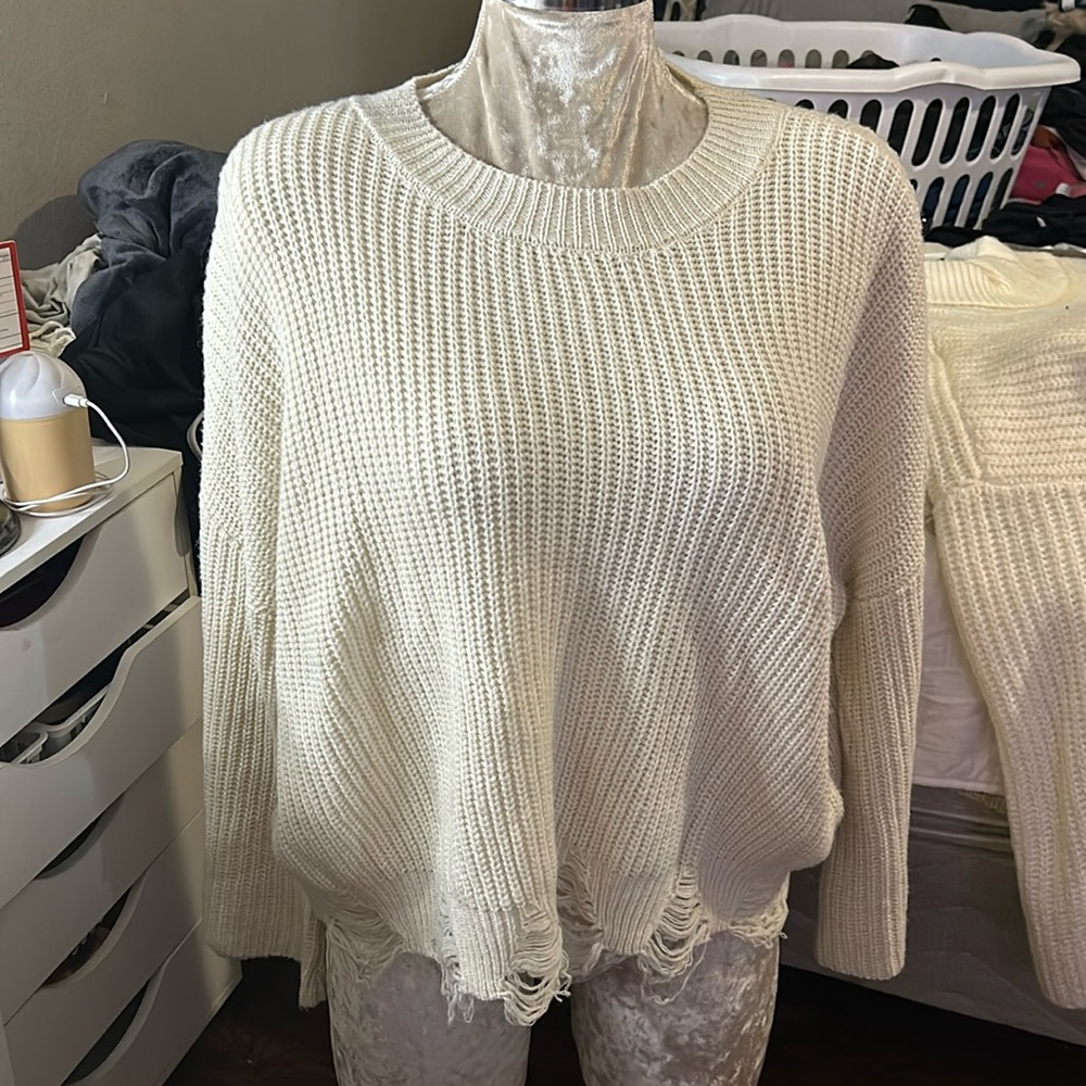 White distressed cropped sweater
